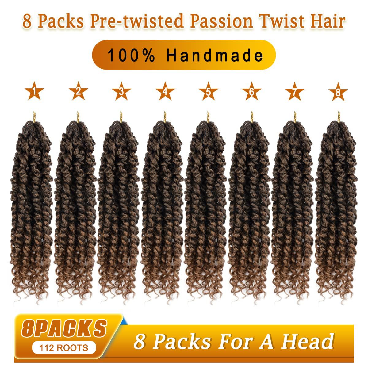 Nice One Pre-Twisted Passion Twist Hair, 8 Packs 112 Strands Pre Looped Passion Twist Braiding Hair for Women, Short Passion Twists Crochet Hair Synthetic Hair Extensions (10 Inch (Pack of 8), T30)