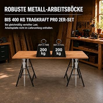 2 x Folding Trestles Axle Stand 7-Way Height Adjustable 80-130 cm Load Capacity 400 kg Folding Trestles Telescopic Work Stand Black / Silver