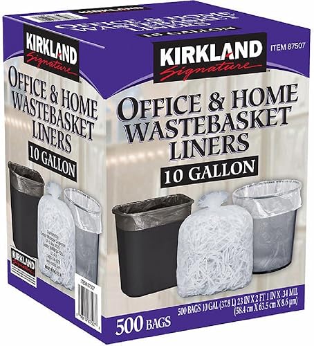 Kirkland Signature Grosor del revestimiento de la papelera transparente 0.34 mil, dimensiones 23 x 25, profundidad 25 pulgadas. ancho 23 in 10