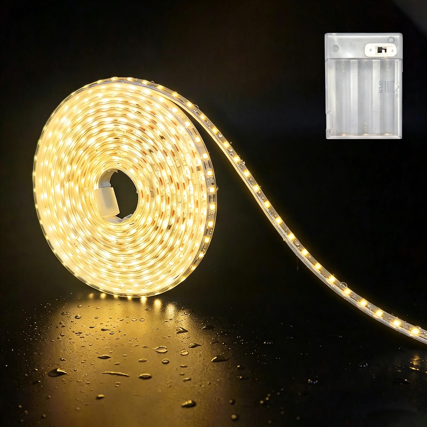 ZSLAIFU LED Strip Lights Battery Powered, 9.84FT Battery Powered 120 LEDs Strip Lights, Waterproof Battery LED Strip Lights, Battery Operated LED Lights for Under Cabinet, Closet, Shelf, DIY Lighting Warm 9.84FT