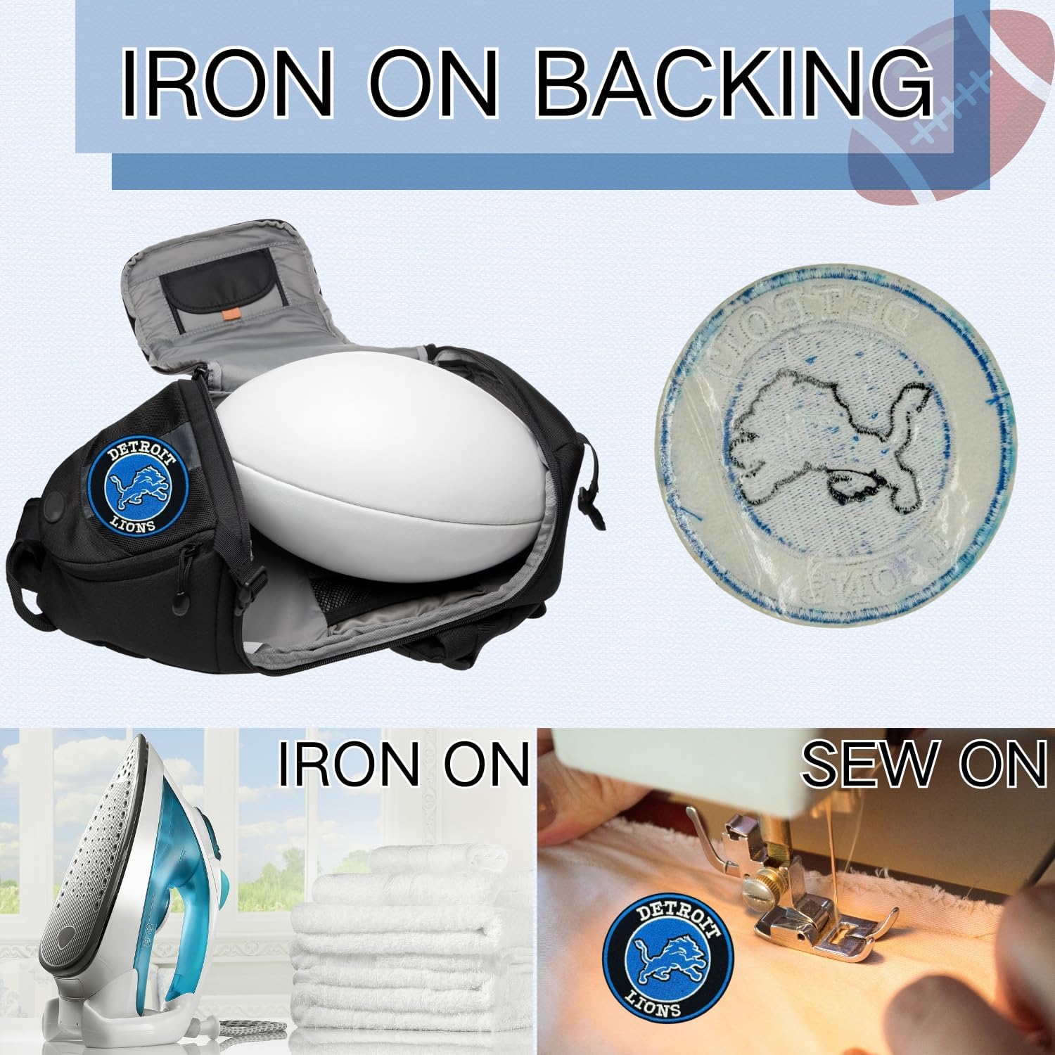 4 Pcs Cool Rugby Sports Embroidery Patches Football Fans Embroidered Badges Team Logo Patch for Sew On/Iron On Fabric Stickers Applique for Clothes, Backpacks,Hat,Jeans,Sportswear,Blue Lions - Image 3