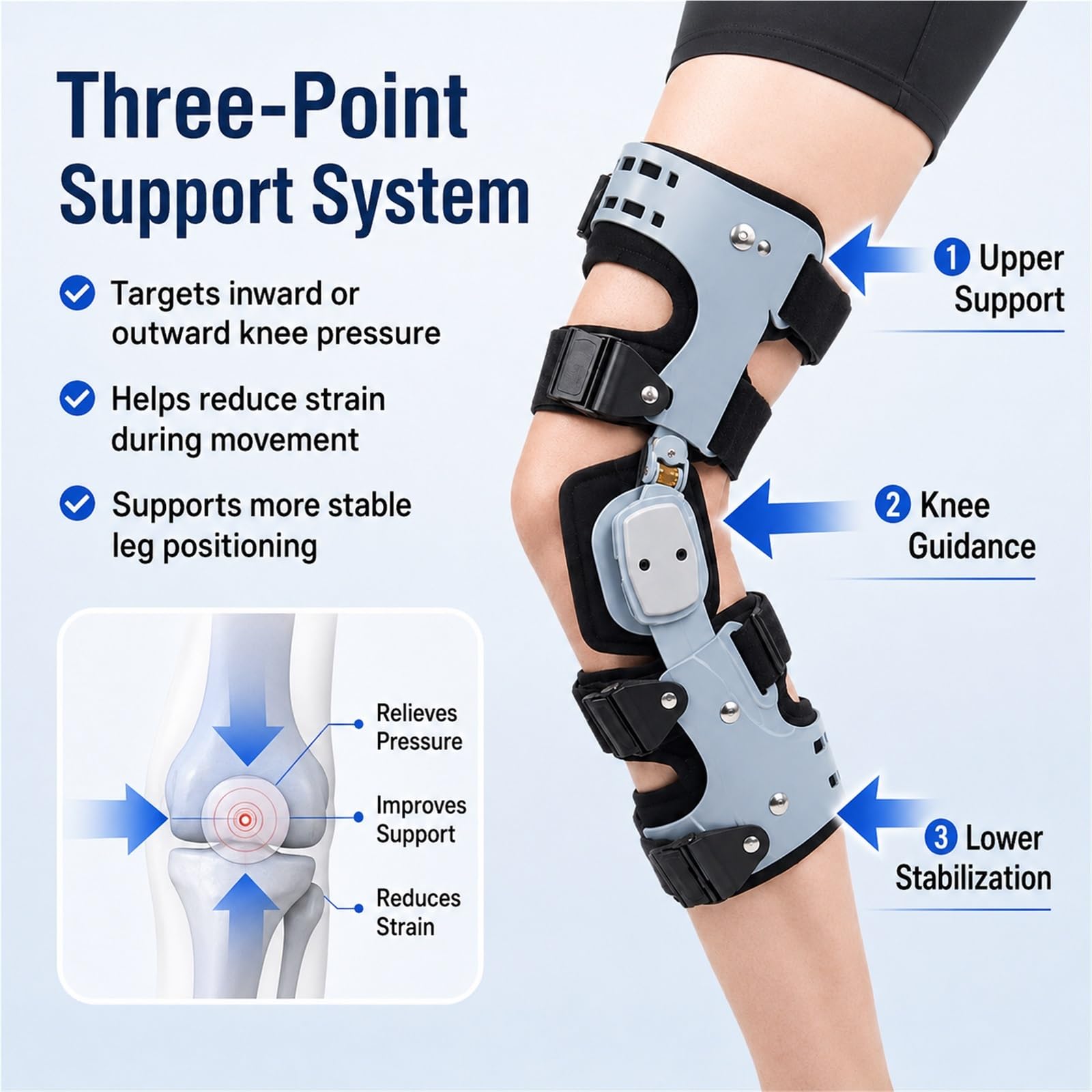 Rodillera para Osteoartritis y Alivio del Dolor de Artritis Soporte de Descarga Medial o Lateral para Desgaste de Cartílago Necrosis Avascular Diseño Ajustable(Izquierda)