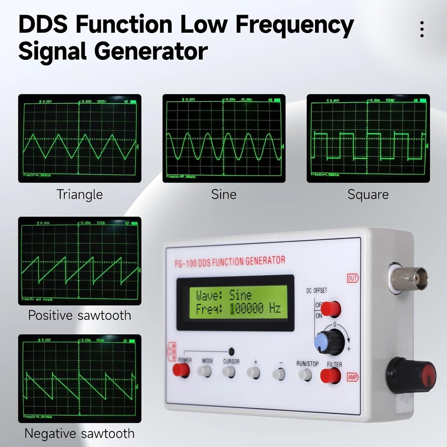 1Hz-500Khz DDS Signal Functional Generator, Sine Triangle Sawtooth Square Waveform, DDS Function Low Frequency Signal Generator