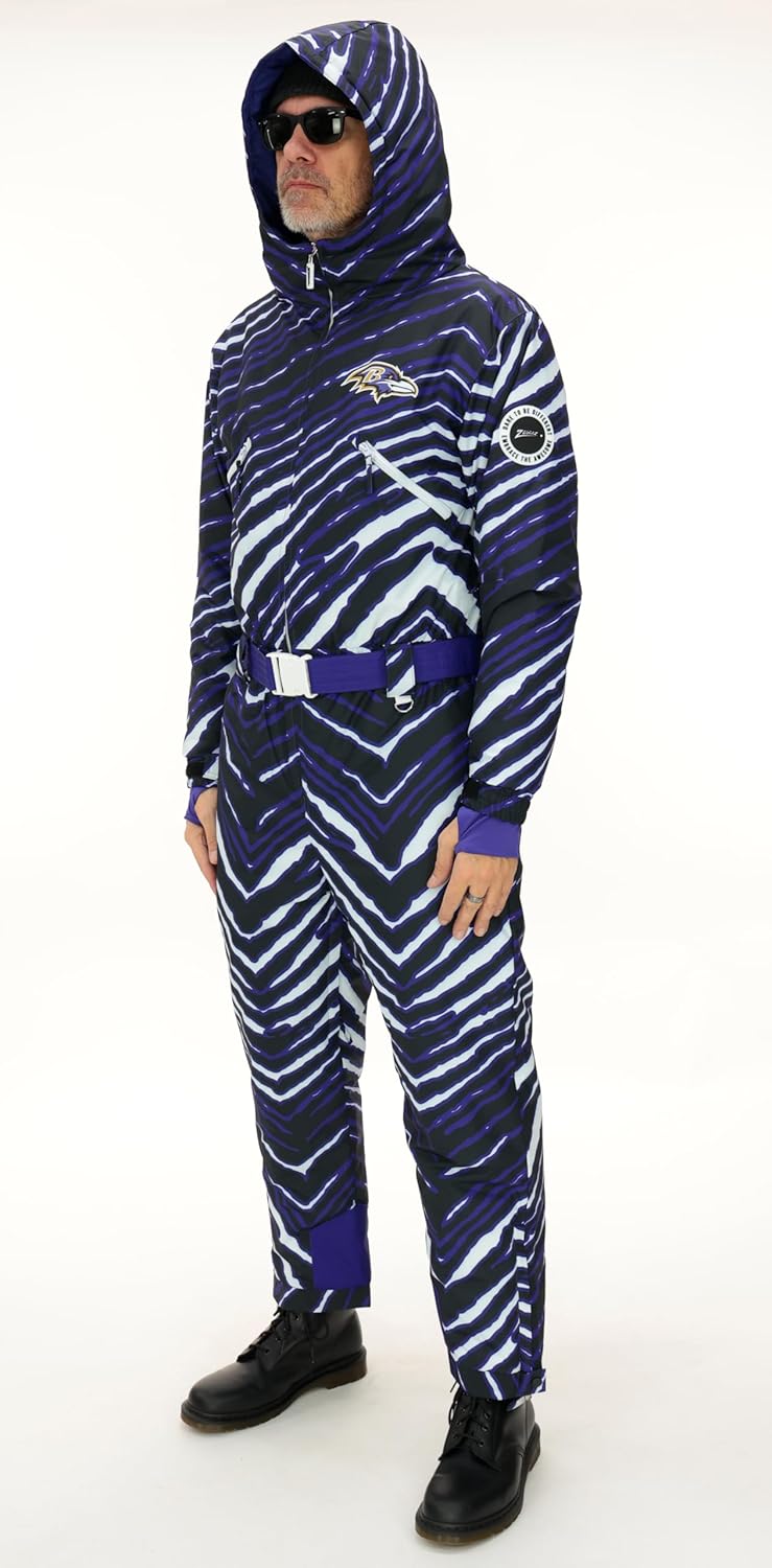 Zubaz NFL Men and Women's Zebra Striped Team Color Tundra Tux Snowsuit (Small - 3XL) - Image 2