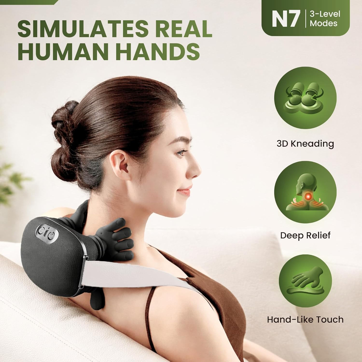 Similar product4D Neck Massager with Heat, Cordless Shiatsu Neck & Shoulder Massager, Deep Tissue Kneading with 3 Modes & Adjustable Intensity, Rechargeable Portable Massage for Pain Relief, Home Office Travel Black