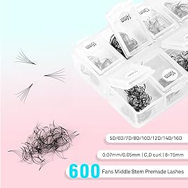 VAVALASH 600 Fans Premade Fans Eyelash Extensions 5D 6D 7D 8D 10D 12D 14D 16D 24D Premade Lash Fans 8-15mm Mixed Length Promade Loose Fans Thin Base Premade Volume Lash Extension(5D-0.07-D-8-15mm)