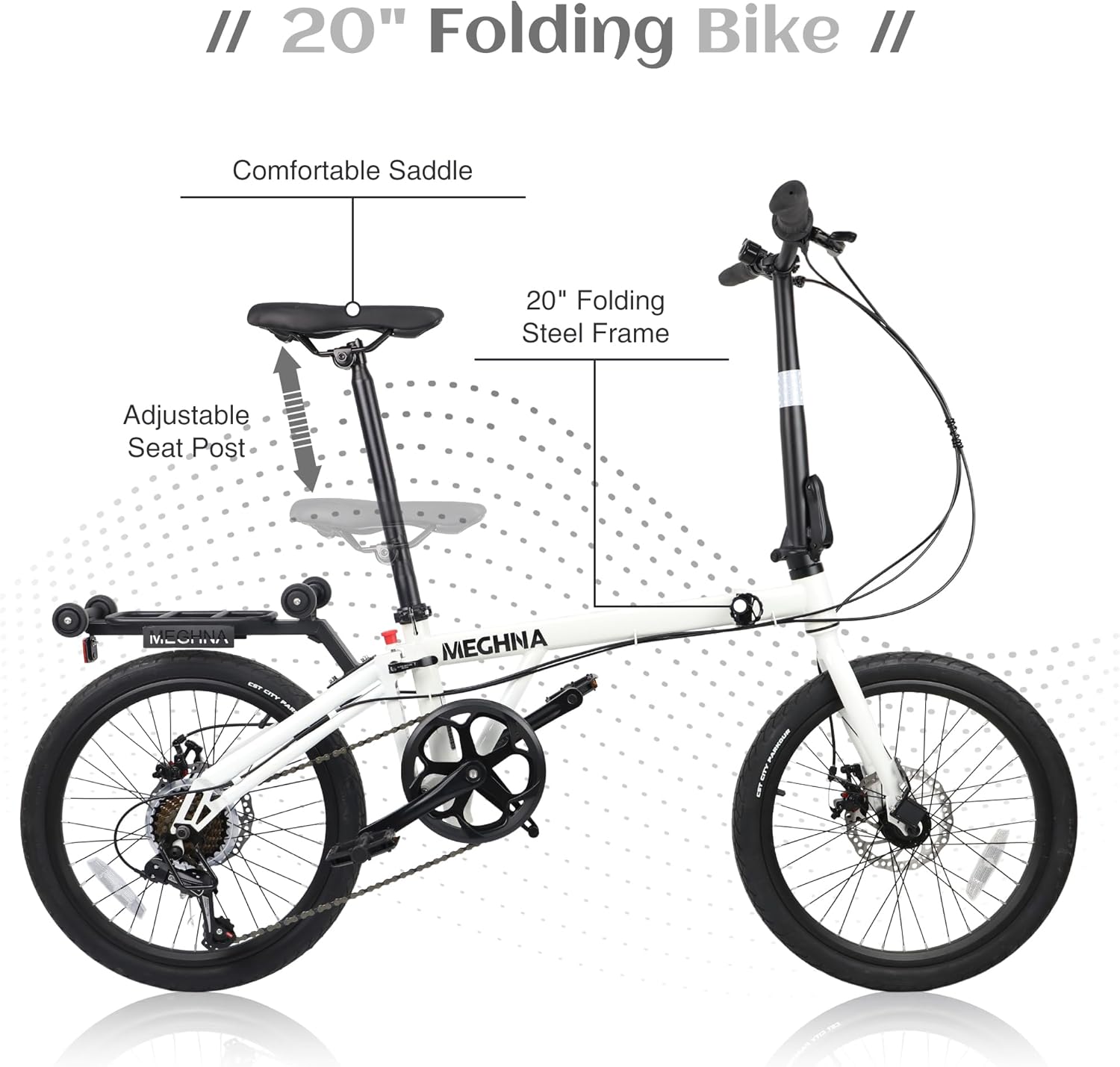 WEEROCK 20 Inch 3-Fold Bike, 7 Speeds Foldable Bicycle, Lightweight Easy to Carry Steel Frame Folding Bicycles for Men Women Adult