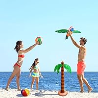 Vista 6 de Ruisita Juego inflable de 57 piezas para fiesta Luau, incluye palmeras inflables, plátano, bolas de playa, flamenco, juguetes de flamenco, loro