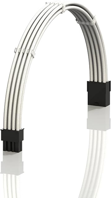 LINKUP - 30cm PCI-E 8 Pin (6+2) GPU PSU Power Supply Braided Sleeved Custom Mod PC Extension Cable w/CombsStrong & Stiff DesignSingle Pack300mm - White