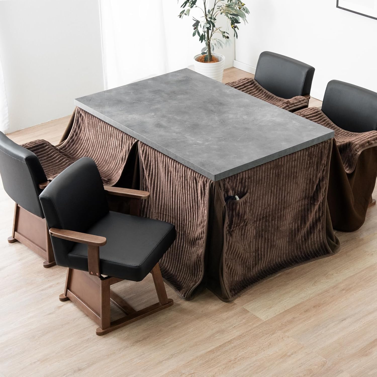 タンスのゲン こたつ 2点セット【テーブル + 掛布団】速暖 長方形 ストーン調 ダイニング テーブル ハイタイプ 高脚 33010