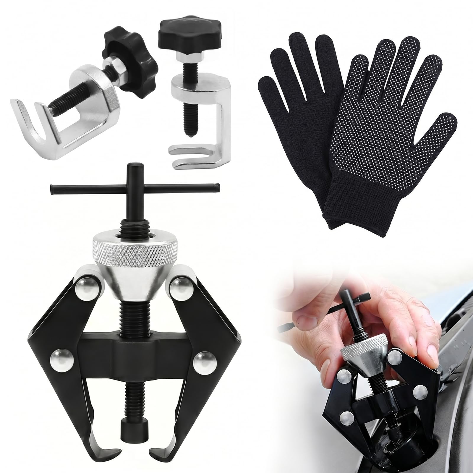 3 Piezas Extractor de Brazo de Limpiaparabrisas, Universal Brazo Desmontaje Herramienta Ajustable con Guantes,Apertura Máxima 2,9 cm Extractor Rodamientos Robusta para Coche Camión SUV