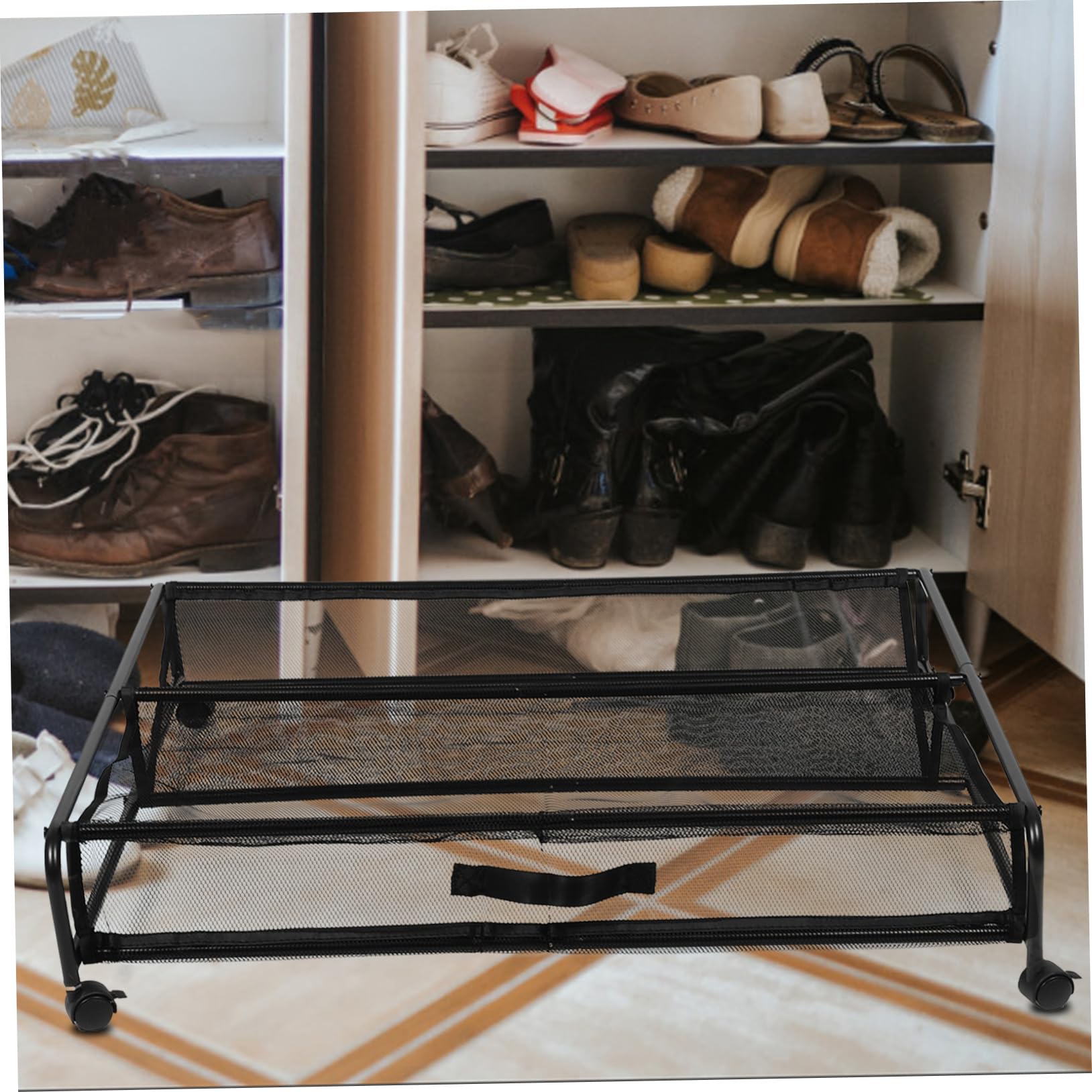 VALICLUD Contenitore Portaoggetti Sotto Letto con Ruote, Organizzatore per Scarpe e Vestiti in Ferro e Plastica Riutilizzabile, Salvaspazio per Camera da Letto