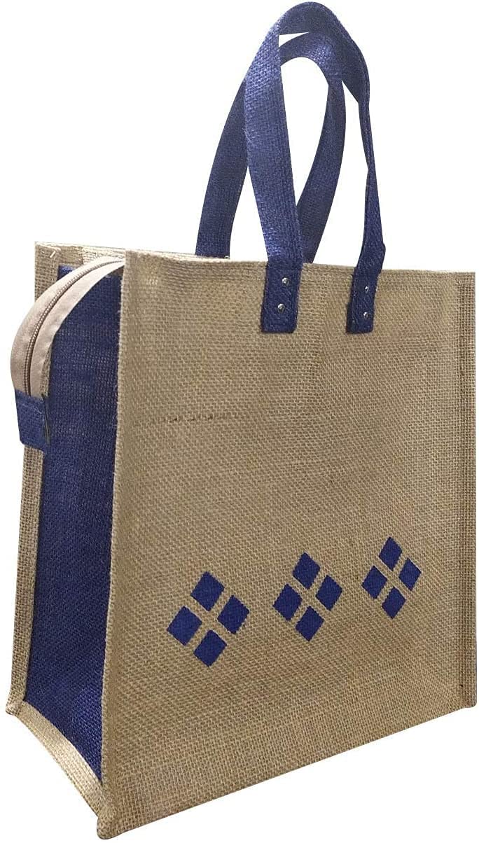 DasHomes Jute Lunch Bag|Tiffin Bag|Tote Bag|Jute Carry Bag|Handbag for Men & Women(Beige Blue Design 4) (B0BSB251KR) Amazon Price History, Amazon Price Tracker