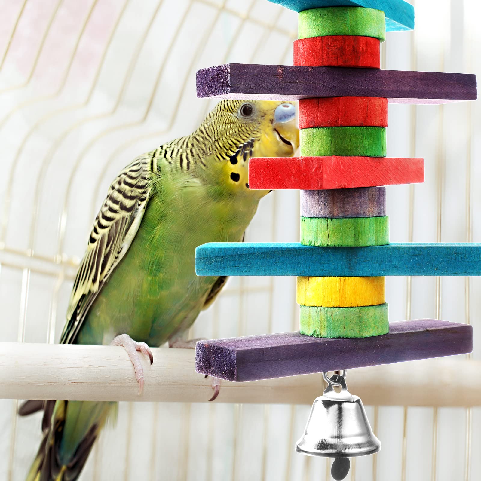 4 Pcs Bird Parrot Toys with Multicolored Natural Wood Blocks, Bird Chew Toys for Large Medium Parrots Macaws Lovebirds Doves Cockatiels Conures Parakeets Chewing Biting Foraging, 2 Designs - image 5