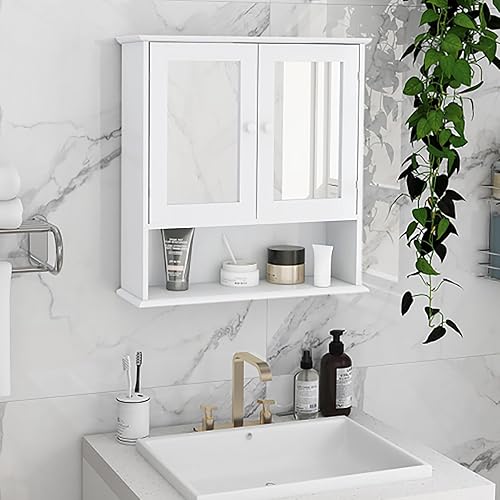 Miniatura 6 de Gabinete con puertas de cristal, gabinete de boticario de baño con 2 puertas, Gabinetes para cocina de pared, boticario de baño, 22 pulgadas para