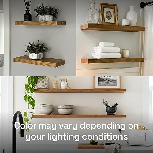 Miniatura 7 de BAOBAB WORKSHOP Estantes flotantes de madera natural para pared de 16 pulgadas, estantes flotantes de pared para cocina y dormitorio, estantes de