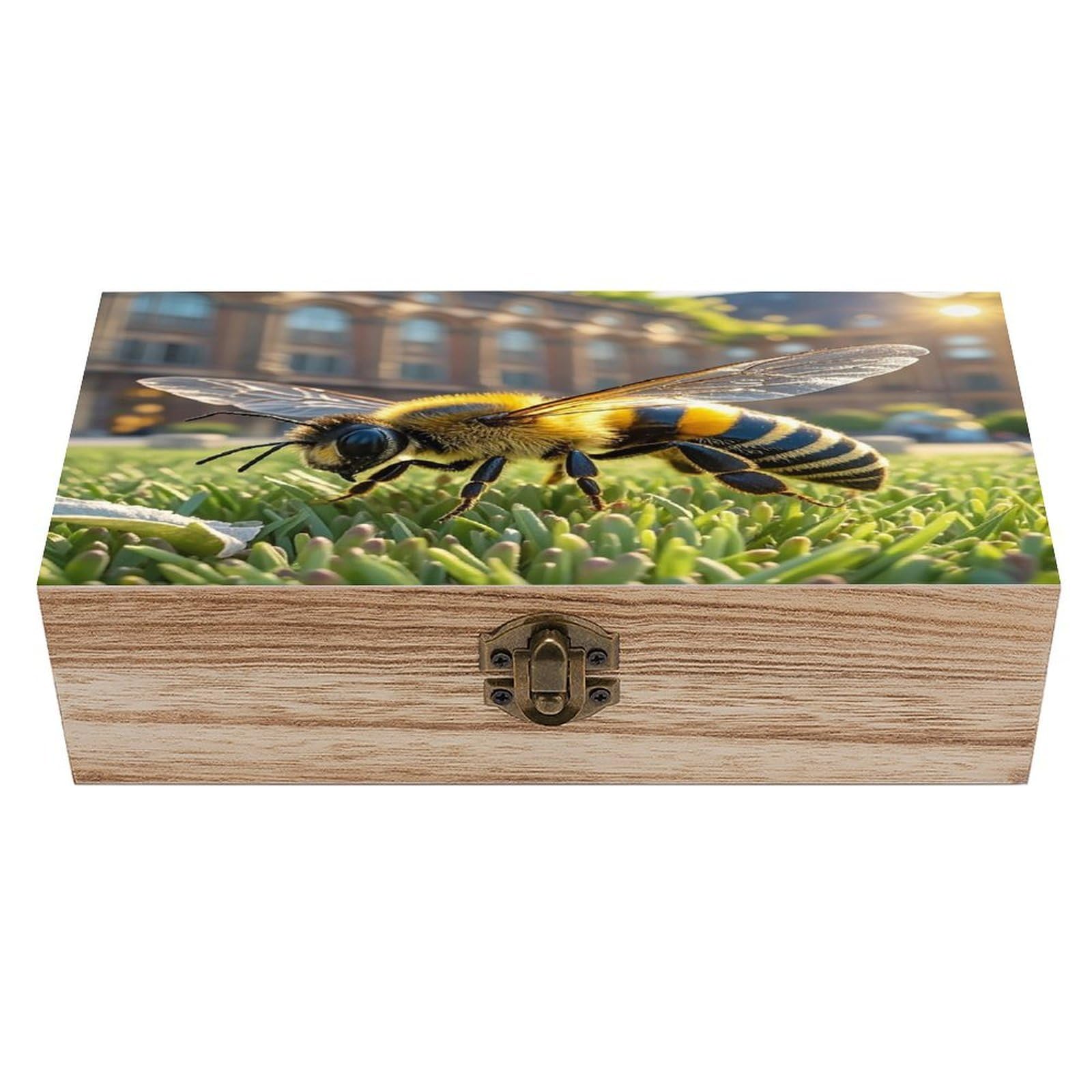 FekiLoot Bee on The Square Wooden Storage Box Exquisite Wood Keepsake Box Vintage Wooden Gift Jewelry Case for Crafts And Photo Storage Boxes