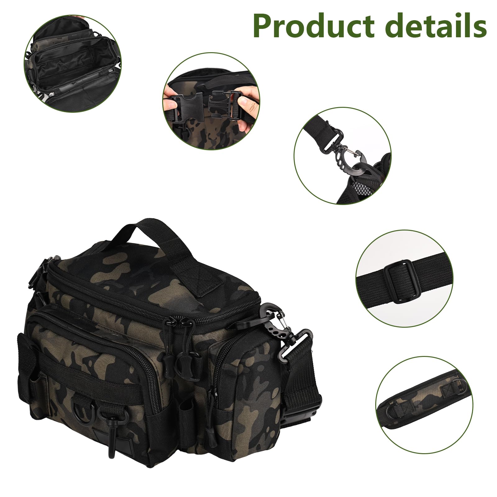 Angeltasche Angelausrüstungstasche Angelgerätetasche Angelkoffer Forellen Tasche Angeln mit gepolstertem Schultergurt und Tragegriffe Anglertasche für Angeln Wandern Jagd Camping Reisen Kommt