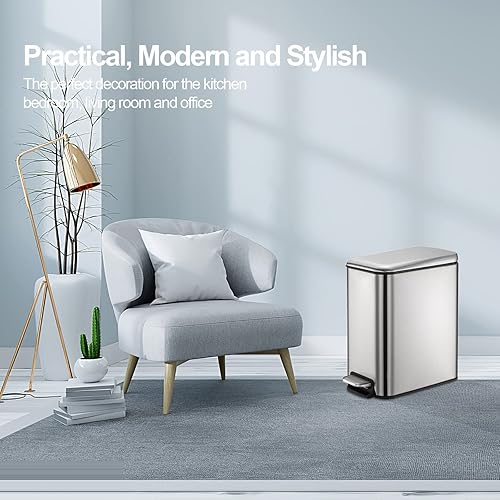 Miniatura 7 de Cubo de basura de acero inoxidable de 1.3 galones con tapa, cierre lento, cesta de basura delgada con pedal para baño, cocina y oficina (5 litros,