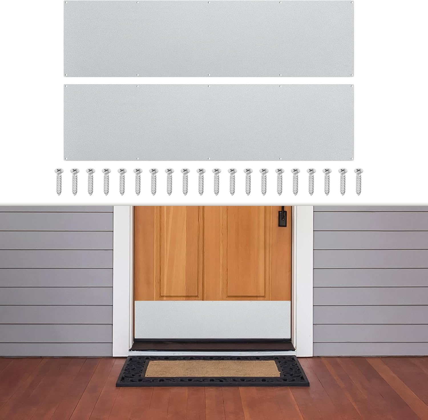 2 Pcs Door Kick Plates - 8 x 30 Inches Kick Plates for Exterior Interior Doors Protection Decor, 1.5mm (1/16 Inch) Thickness Rectangular Aluminum Door Push Plate (Glittered Silver)