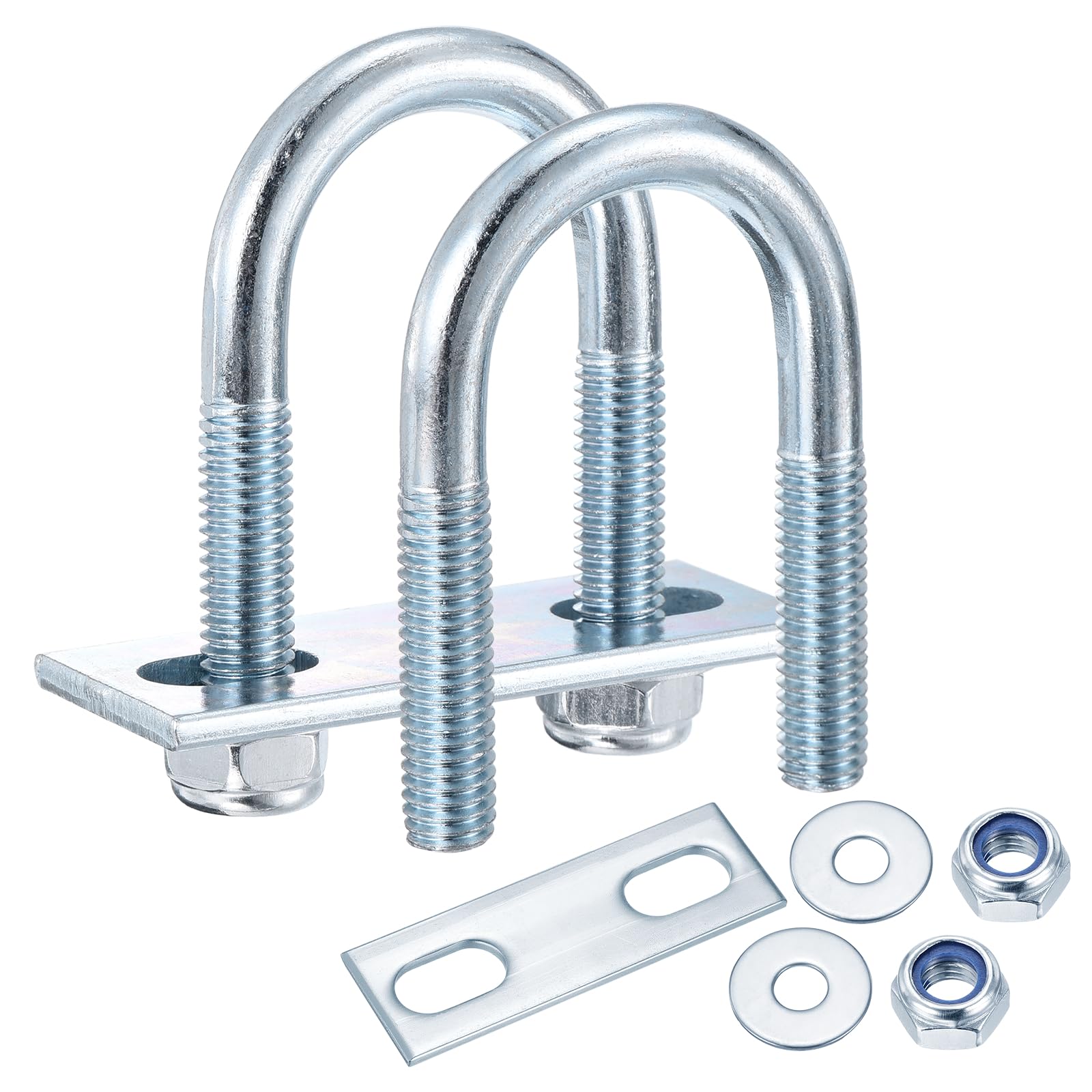 METALLIXITY U Bolts 4Set (M8x27x59mm), Round U Bolt Kits Carbon Steel with Nylon Lock Nut Washers Plates - for Construction, Pipe, Trailer, Automotive, Leaf Spring Fastener