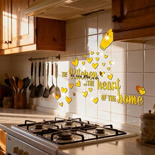 Miniatura 5 de The Kitchen is The Heart of The Home - Adhesivo de pared de espejo, calcomanía de pared de acrílico para cocina, citas inspiradoras, decoración