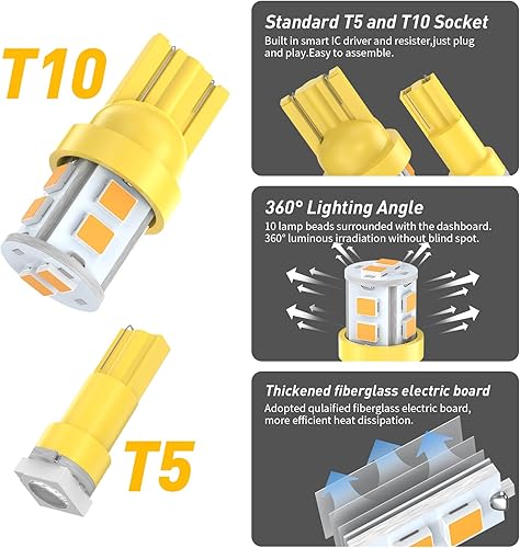 Miniatura 4 de Juego de 32 bombillas LED amarillas para coche, bombillas interiores de coche, T10 T5 31MM DE3175 42MM Festoon bombillas de repuesto para puerta,