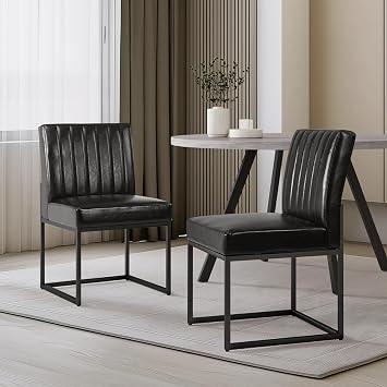 Dining Chairs Set of 2, Upholstered PU Leather Kitchen Chairs Metal Frame