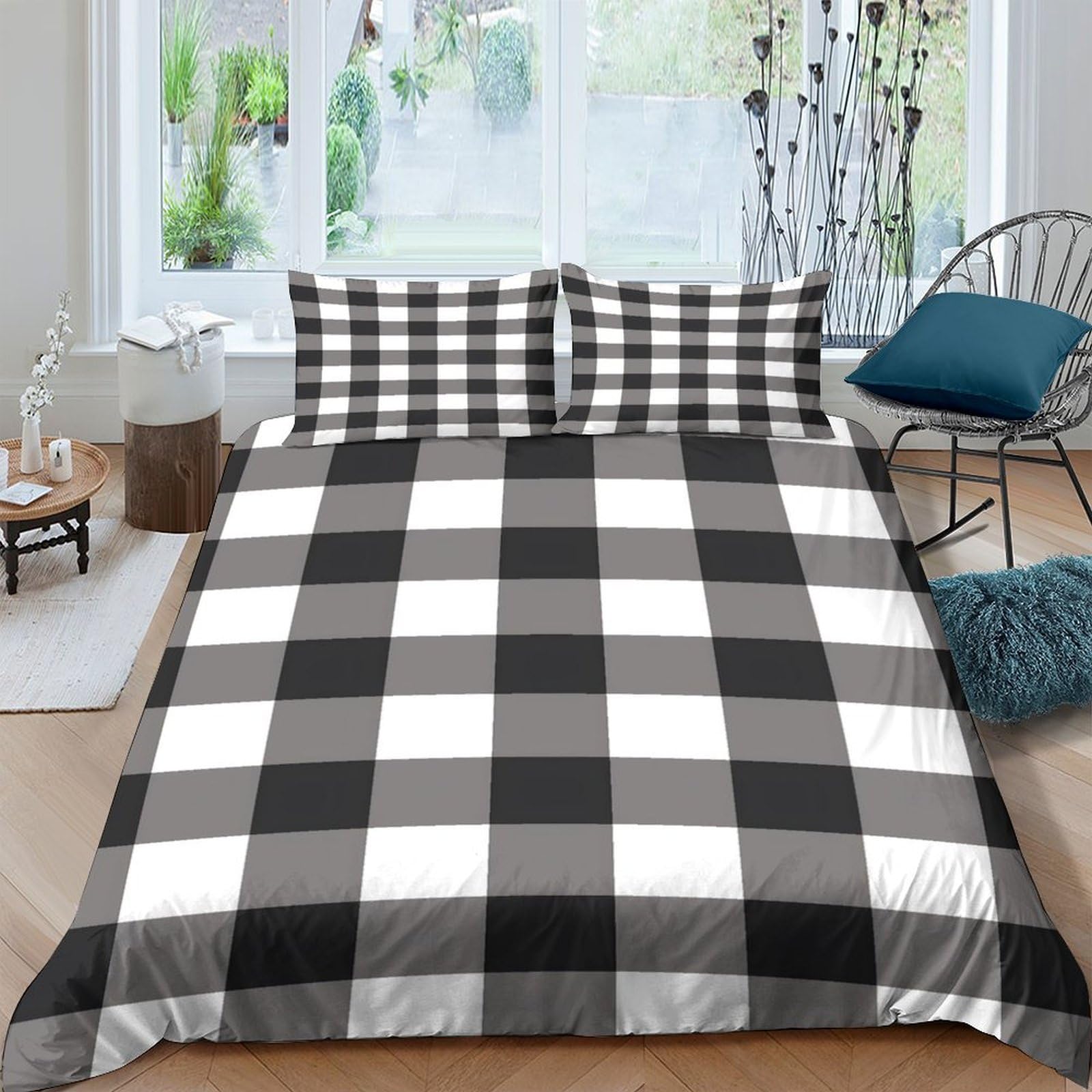 Ctjqhvkz Style-8 3D Printed Black White Plaid Fitted Sheet Microfiber Soft Checkered Bed Sheet For Bedroom Guest Room Mattress Cover Single（135X200cm）