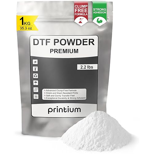 DTF Powder 1KG (2.2 lbs / 35.3 oz) Premium White – Hot Melt Adhesive for DTF Heat Transfers – Clump-Free Formula – Strong Adhesion & Durability – Crack & Wash Resistant, Vivid Colors, 80-180 Micron