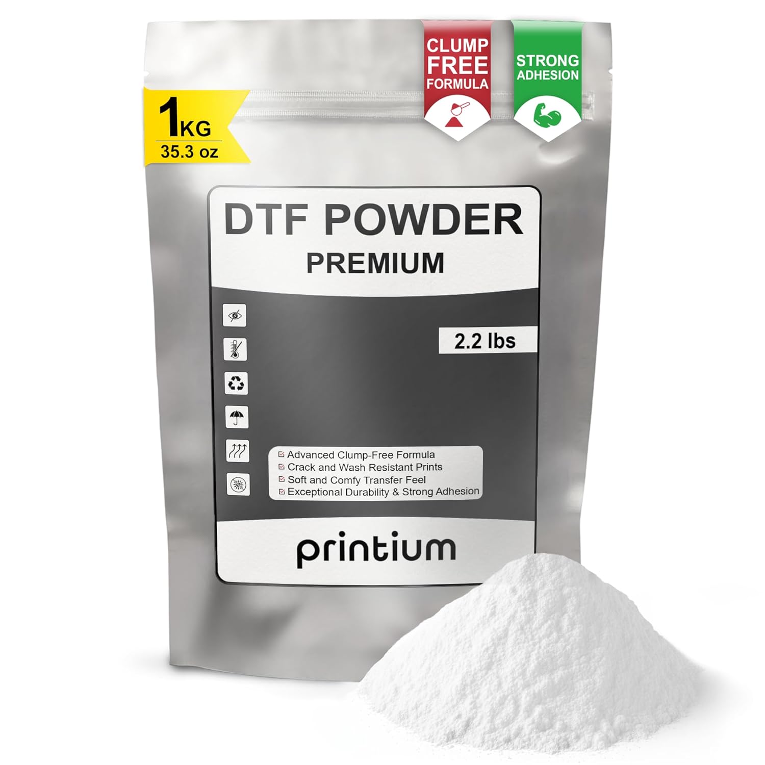 DTF Powder Premium 2.2 lbs (1KG / 35.3 oz) – Hot Melt Adhesive for DTF Heat Transfers – for Thin & Lightweight Fabrics – Soft & Strong Adhesion – Clump-Free Formula – Crack & Wash Resistant