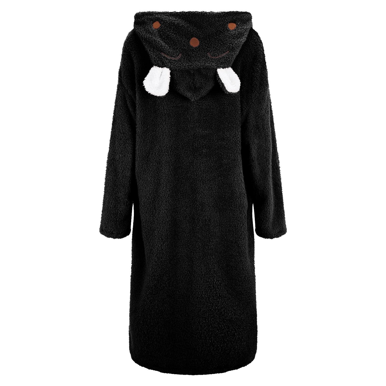Albornoz Negro Liso con Capucha para Mujer, Suave, Esponjoso, Cálido, Liso, Largo, con Cinturón, Ligero, Lujoso y Acogedor para Estar En Casa En Invierno.