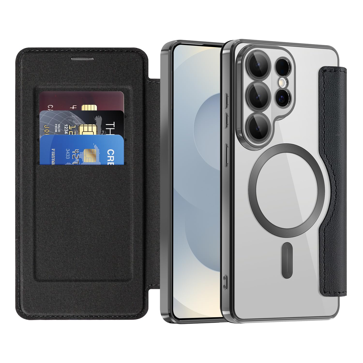 IMEIKONST Magnetisch Hülle für Samsung Galaxy S26 Ultra 5G, [Kompatibel mit MagSafe] Flip Leder Klar Stoßfest Schutzhülle Kartenhalter mit RFID Blocker Handyhülle für Samsung S26 Ultra. Schwarz JDCX