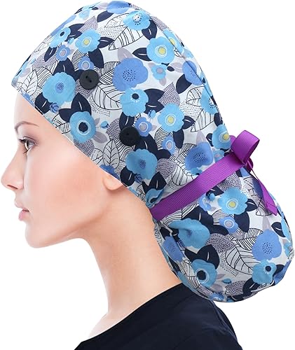 Miniatura 95 de ABAMERICA Gorras quirúrgicas para mujer, gorro de enfermera, soporte funcional para cola de caballo para cabello largo, individual o forrado
