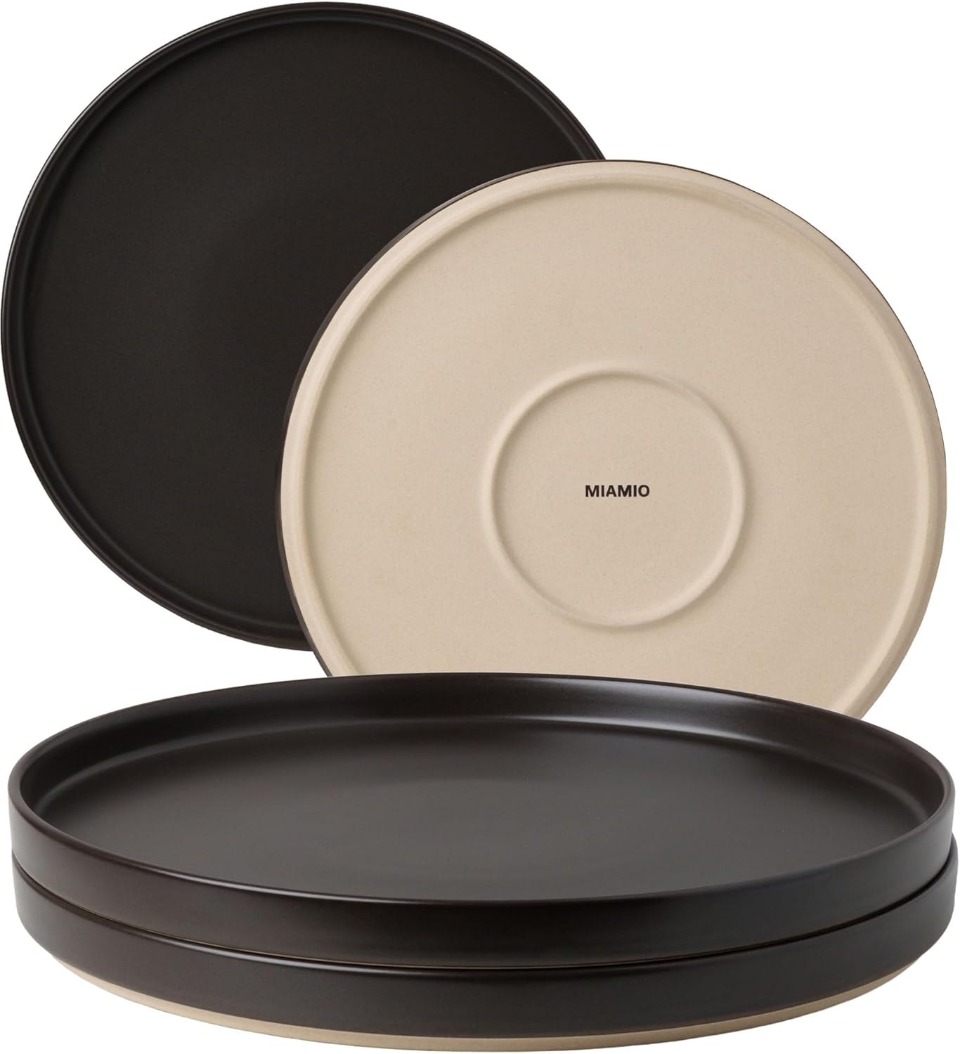MIAMIO – Plates Set for 4 / Dinnerware Sets for 4 People, Beige Matte Stoneware, Dishwasher, and Microwave Safe – Sierra Collection (Dark, Big Plates (4x))