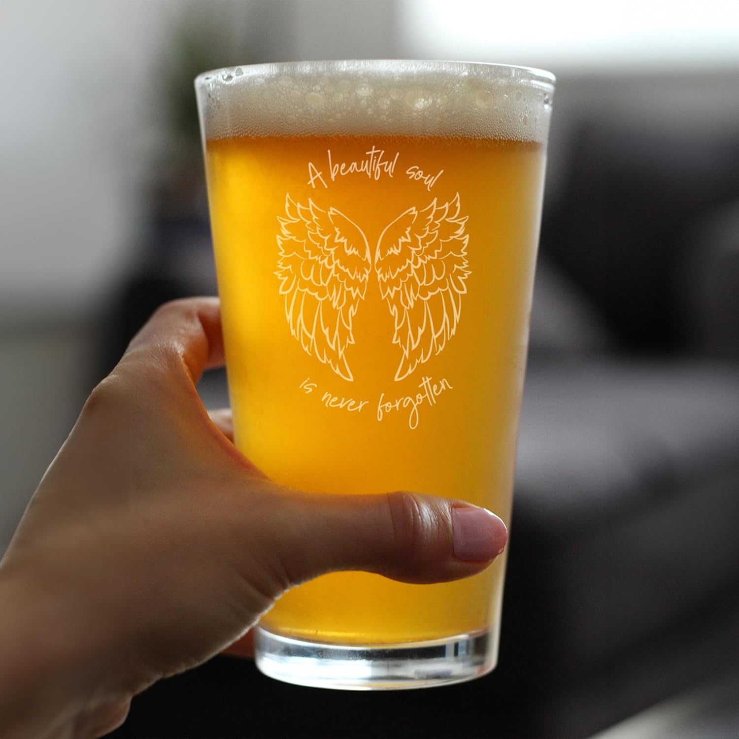 Bevvee Beautiful Soul is Never Forgotten - Pint Glass for Beer - Sympathy Memorial Gifts for Bereavement Loss - Set of 2-16 oz Glasses