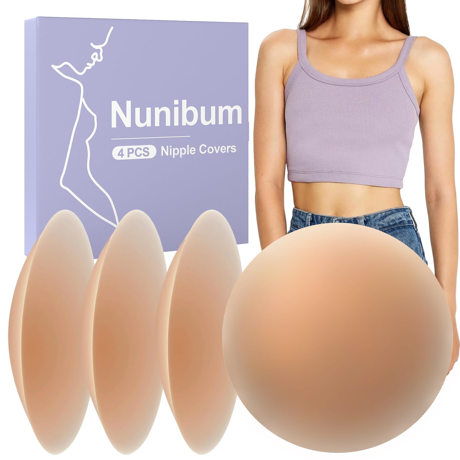 Nunibum Nipple Covers for Women 2 Pairs - Reusable Adhesive No Show Pasties, Sticky Invisible Silicone Breast Petals