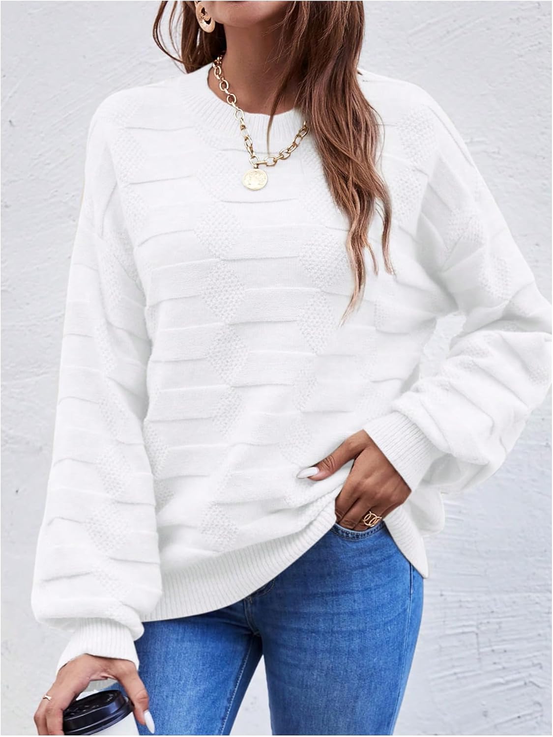 Verdusa Women's Textured Pullover Sweaters Cozy Sweater Crew Neck Knit Tops Fall Winter Clothes - Image 3