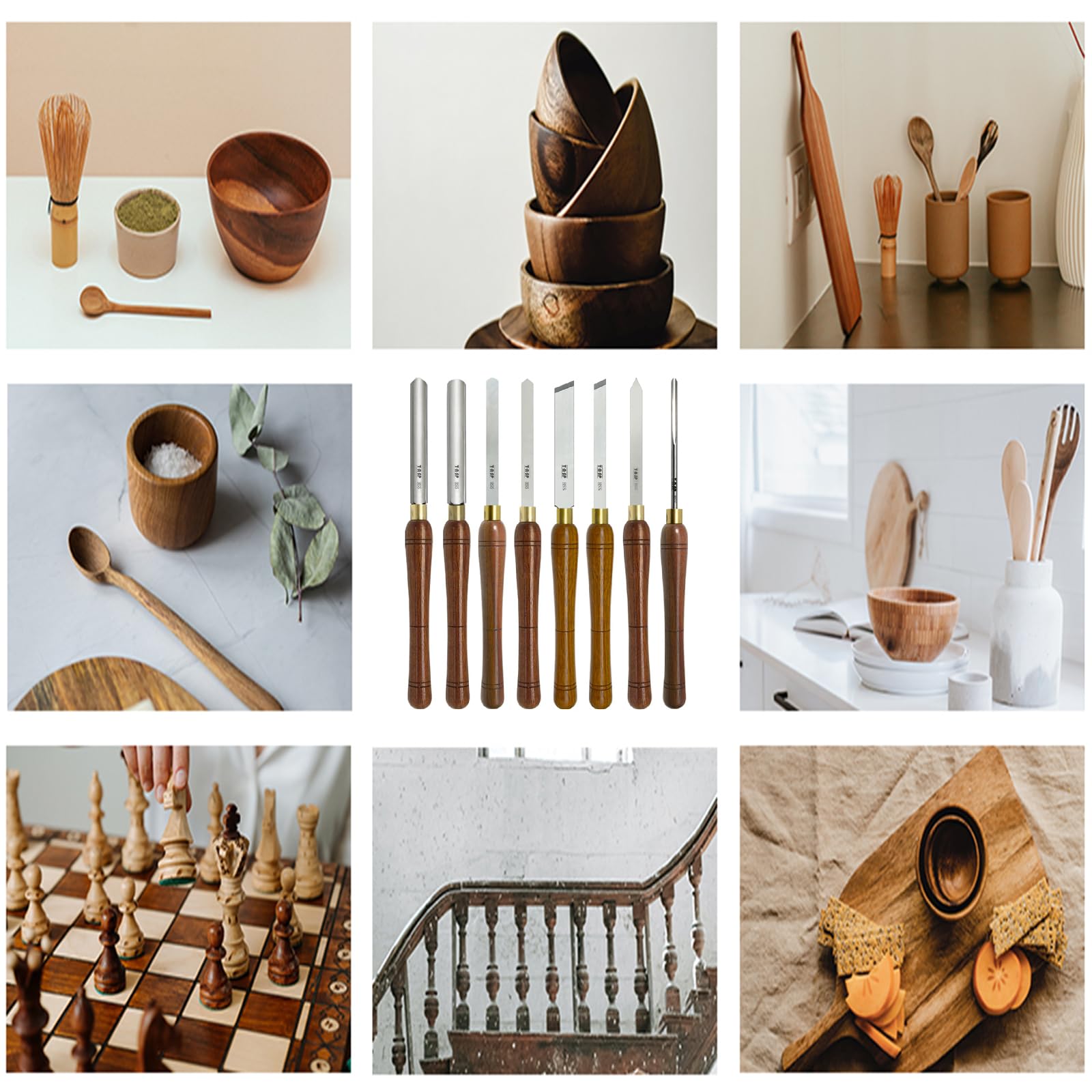 Gubias Para Torno De Madera, 8 Piezas Herramientas Para Tornear Madera, Cinceles Para Madera Para Tallar Madera Principiantes Con Caja De Almacenamiento