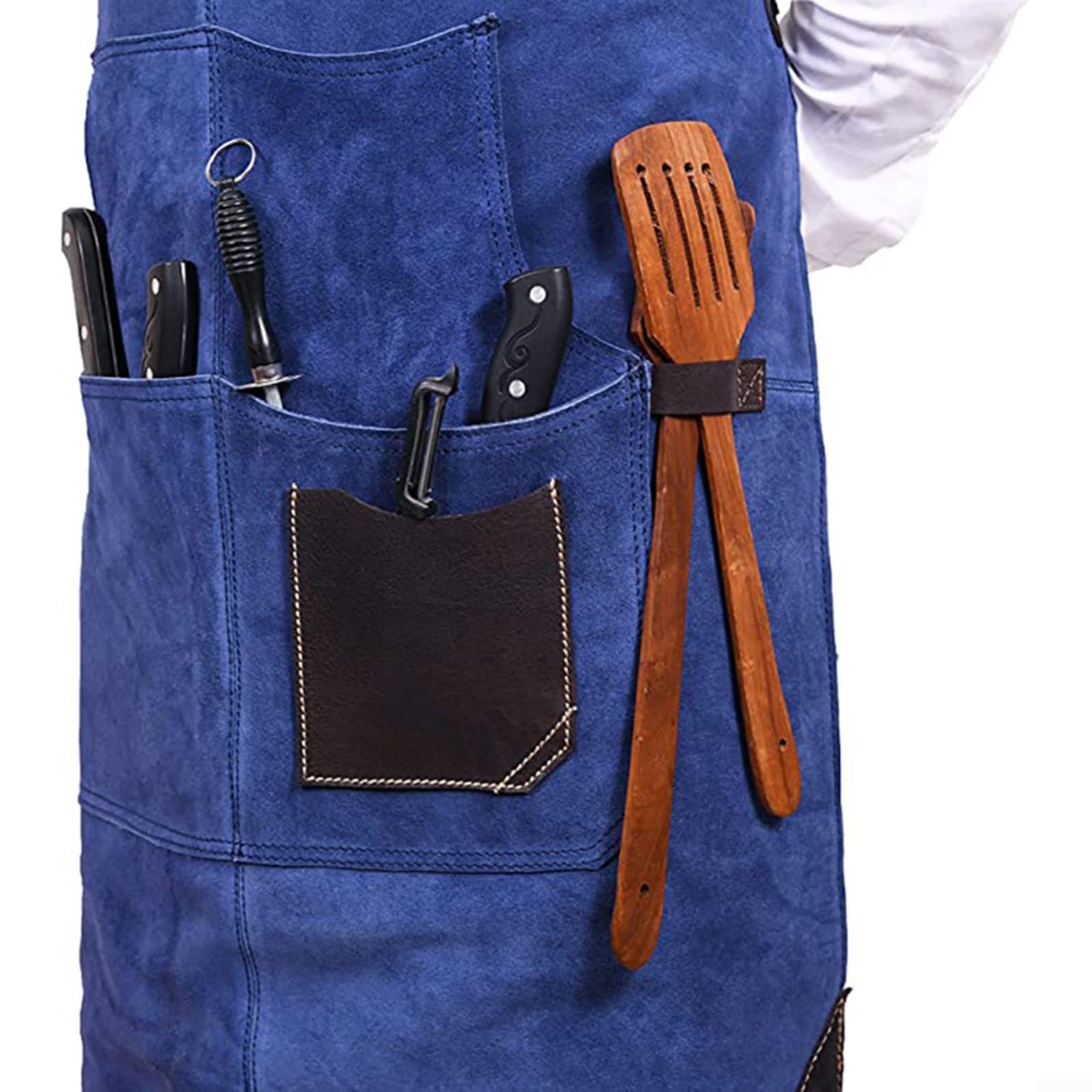 FABULETTA Delantal de fieltro de doble cara con cuero PU,correas ajustables, varios equipos de protección para soldadura, carpintería y cocina