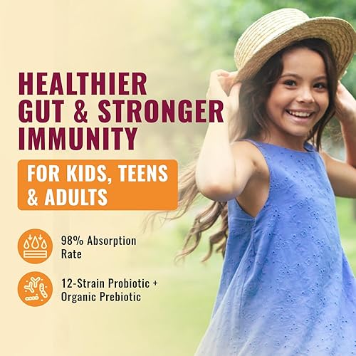 Miniatura 3 de Probiótico líquido orgánico USDA para niños, mujeres y hombres, gotas probióticas para niños pequeños con mezcla de prebióticos de alfalfa +