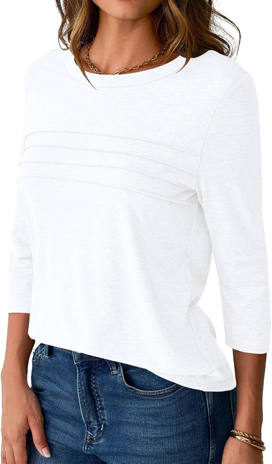 NORACORA Women's 3/4 Length Sleeve Tops Lightweight Crew Neck Dressy Pleated Tunic T Shirts Casual Summer Blouses 2025 - Image 3