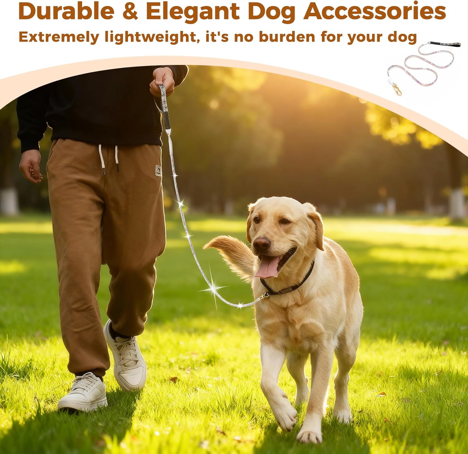 Rhinestone Dog Leash, 43in Full Diamonds Design Luxurious Dog Leash with Comfortable Handle, Specially for Wedding Daily Walks Festive Party Celebrations Suitable for Small Medium Dogs