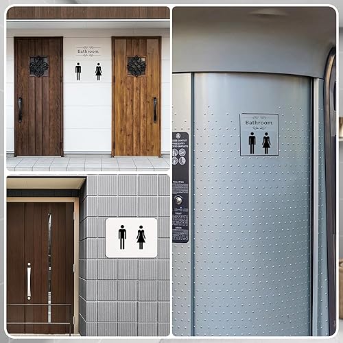 Miniatura 5 de Letreros de puerta de baño, adhesivos acrílicos para baño para hombres y mujeres con 1 calcomanía de baño para decoración de baño