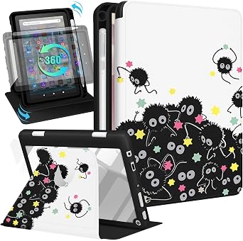 Kidcube for Kindle Fire HD 8/8 Plus Tablet Case - 10th/12th Generation 2020/2022 8" Women Girls Cute Folio Cover with Pencil Holder Cartoon Cool Teen Rotating Stand Cases for Amazon Fire HD 8/8 Plus