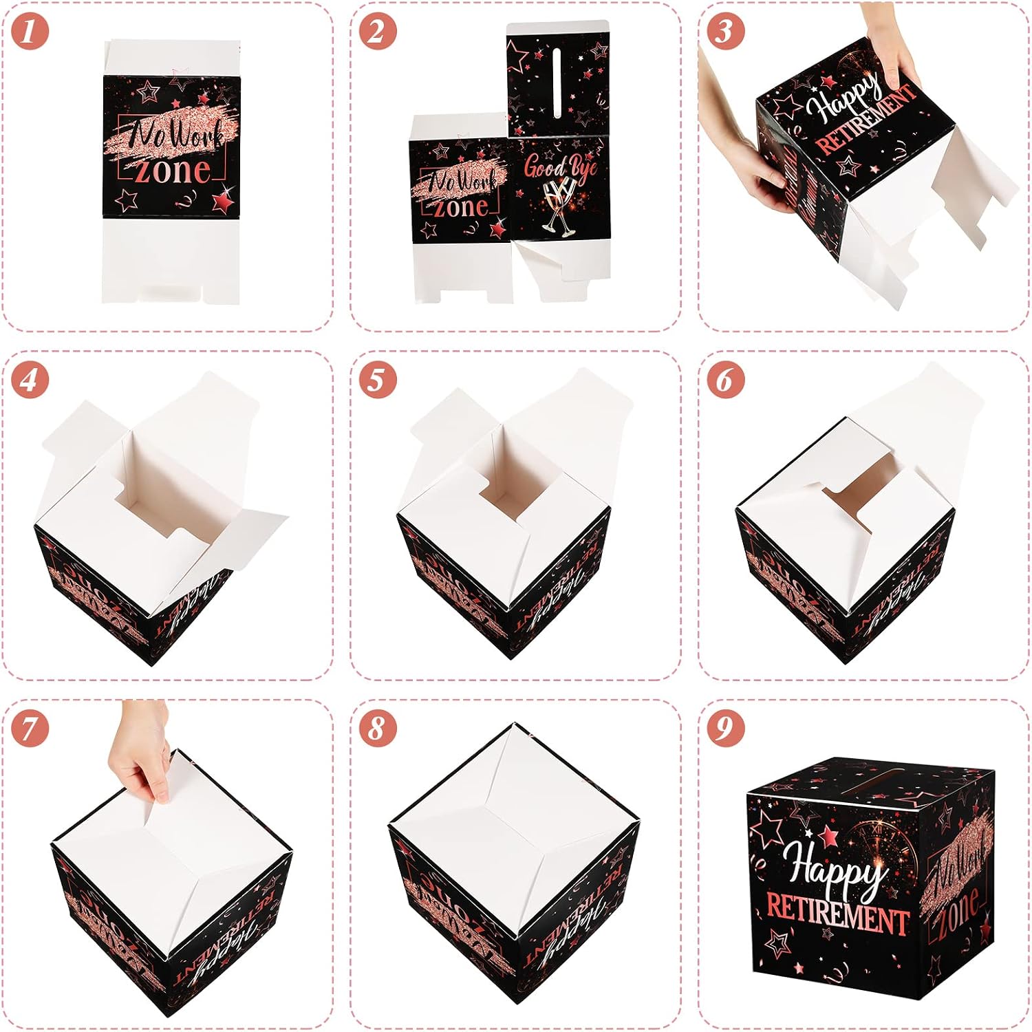 Funrous 51 Pcs Retirement Card Box Advice & Well Wishes Cards for Women Men Happy Retirement Party Decorations Going Away Party Favors(Rose Gold and Black)