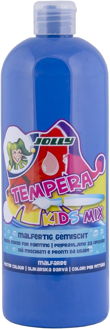JOLLY Tempera Kids Mix Paint Liquid Paint 1 Litre Bottle Ultramarine Blue Bright and Opaque Colours, Undiluted or Can be Painted with Water, Can be Used on All Materials