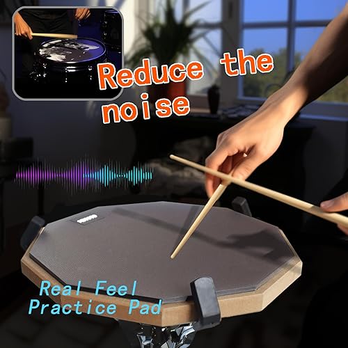 Miniatura 5 de METOTO Almohadilla de práctica de tambor de caja para batería, almohadilla de práctica de doble cara de 12 pulgadas y palos (2 pares), bolsa de