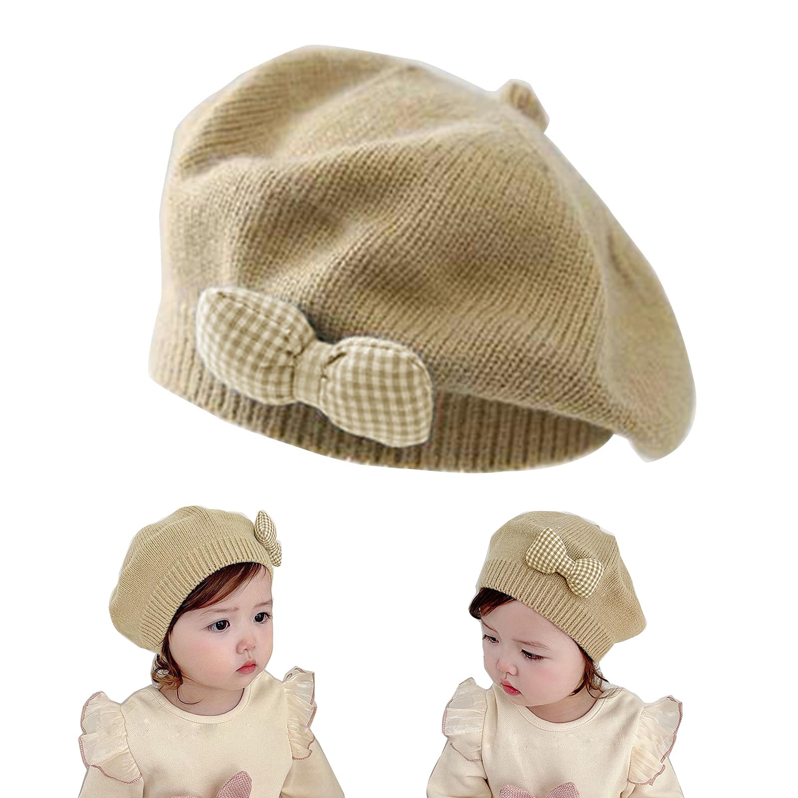 QIIIMSLSS Cute soft and comfortable knitted beret, stylish baby girl beret, perfect for outdoor activities, gift, Coffee