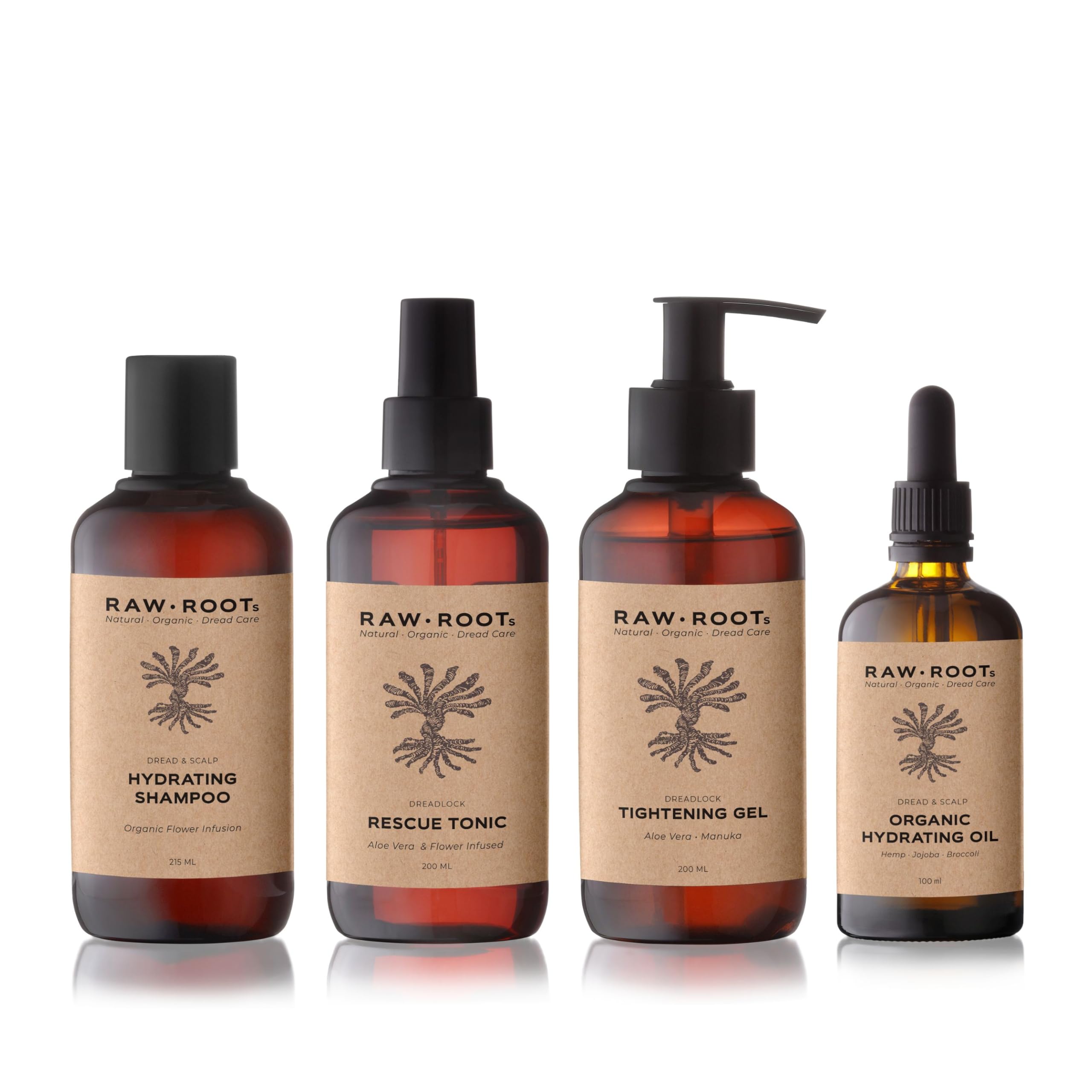 RAW ROOTs | Dreadlocks Exclusives Dry Locks & Scalp Care Kit | Das Ultimative Dreads Pflege Kit | Naturkosmetik Vegan Nachhaltig | Hydrating Oil & Shampoo Aloe Manuka Gel & Rescue Tonic